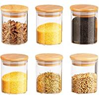 YunMei - Juego de 6 tarros de cristal con tapas de bambú- anillos de silicona para cocina- recipientes herméticos para…